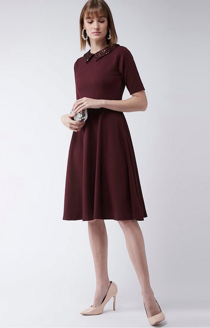 Women's Red Polyester  Dresses