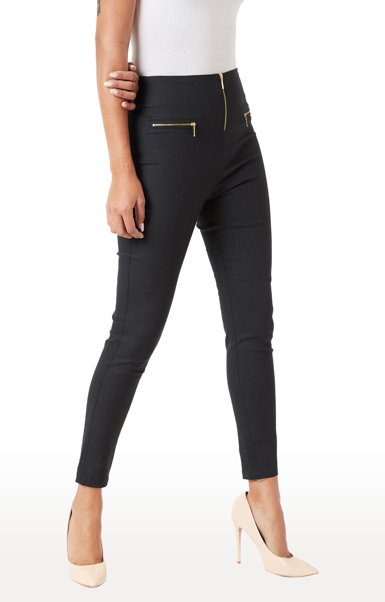 Women's Black Solid Jeggings