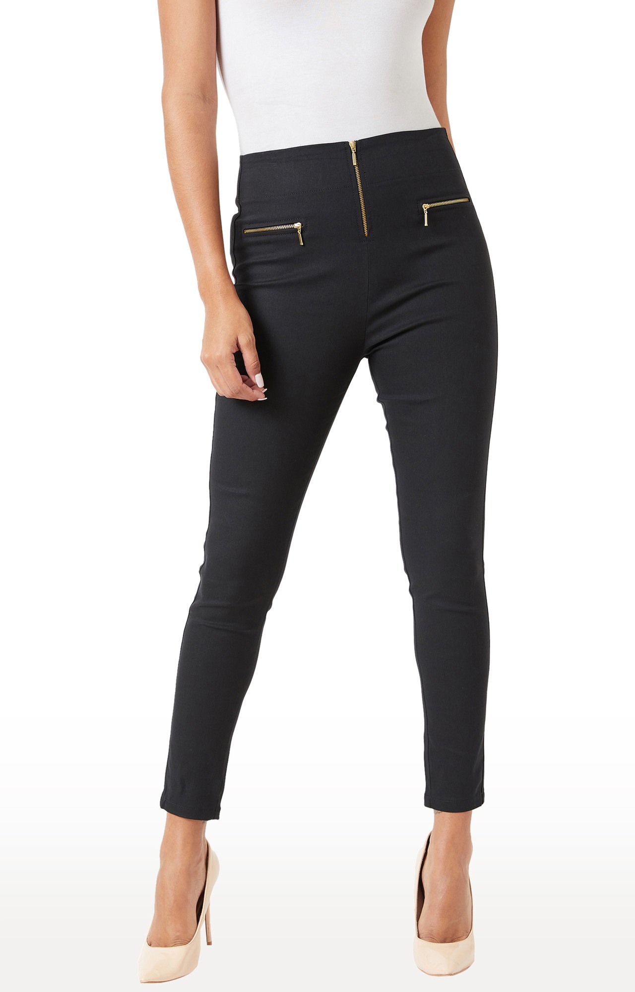 MISS CHASE | Women's Black Solid Jeggings