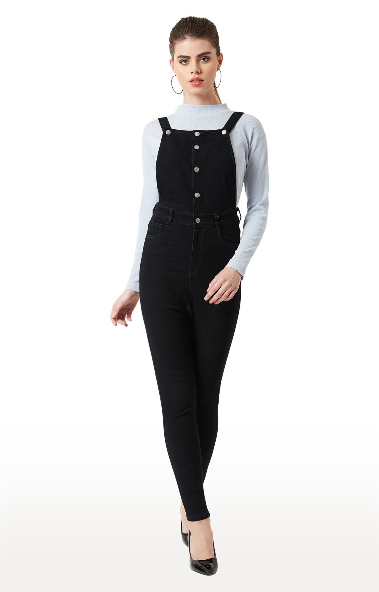 MISS CHASE | Women's Black Solid Dungarees