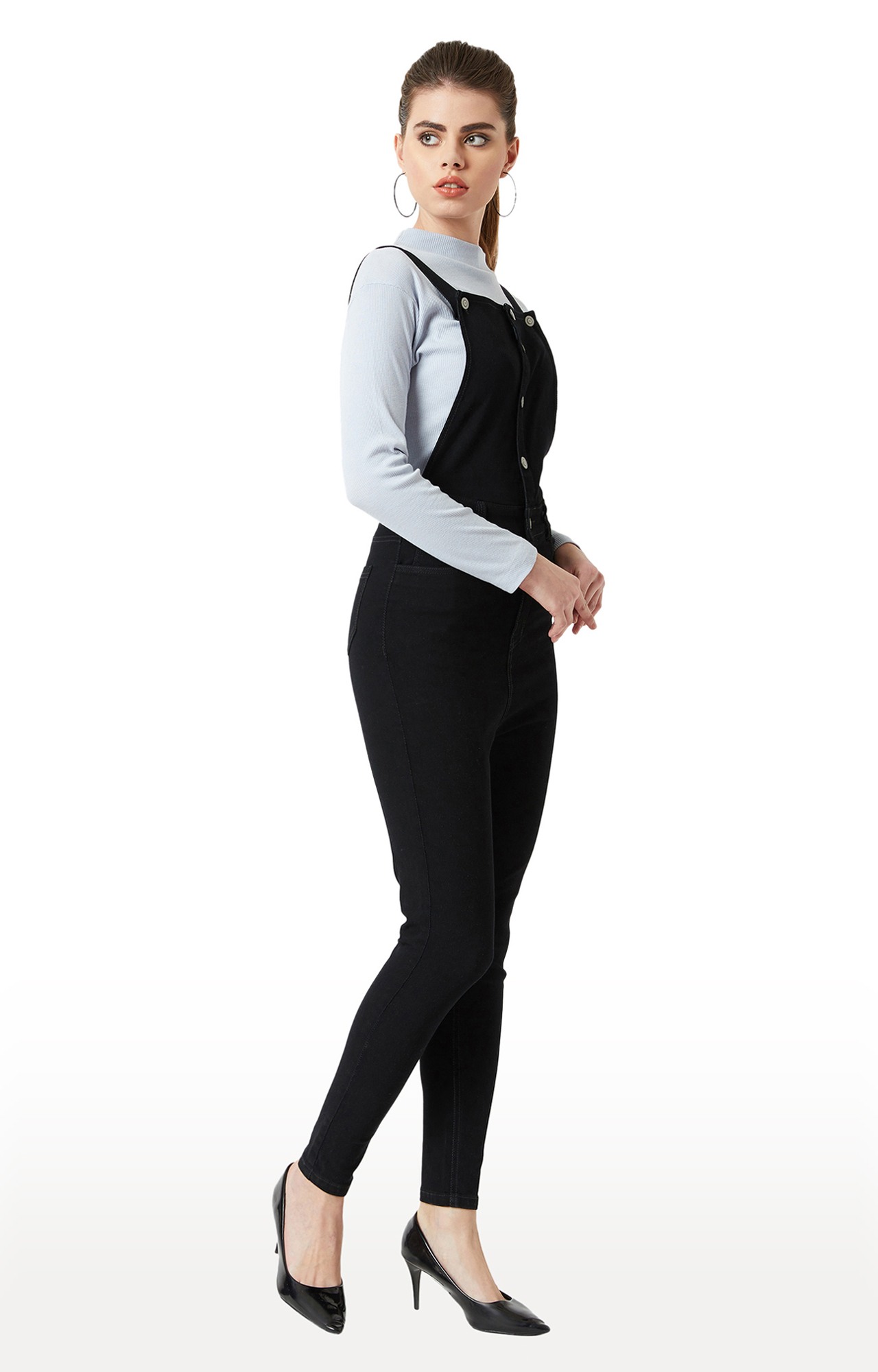 Women's Black Denim SolidCasualwear Dungarees