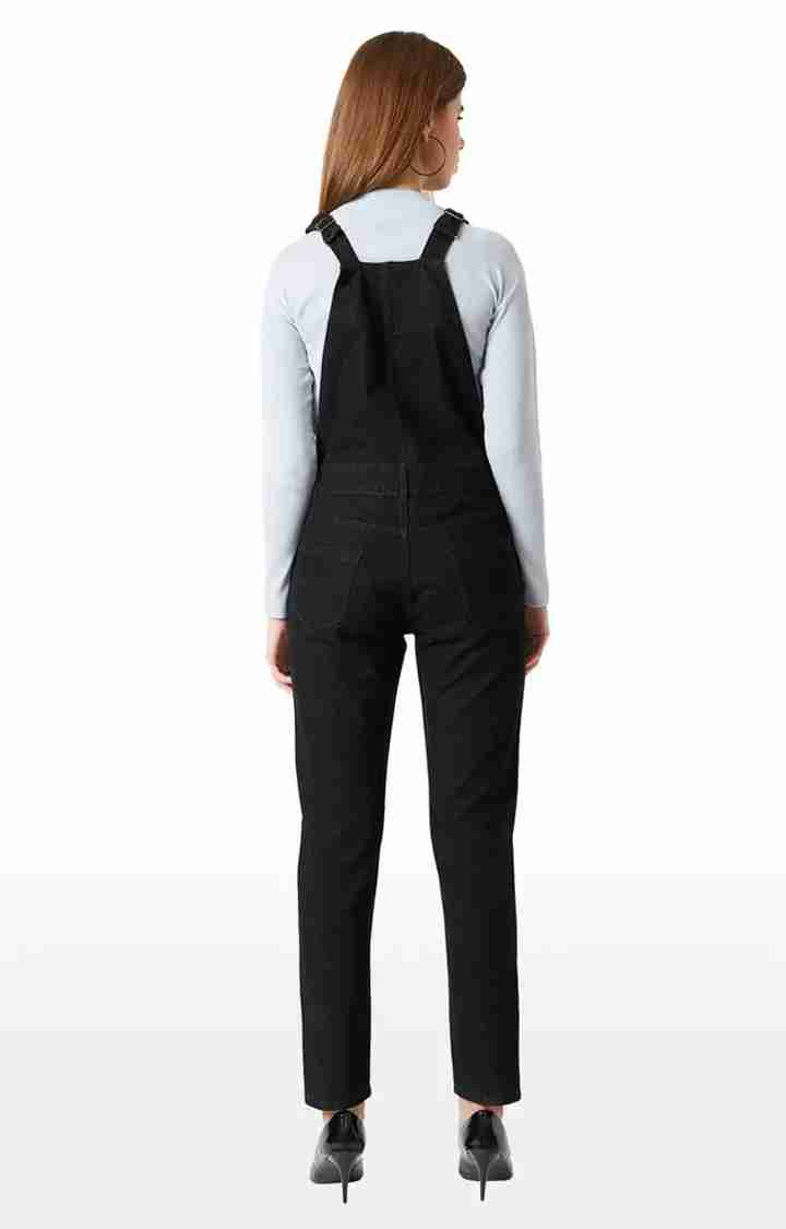 Women's Black Denim SolidCasualwear Dungarees