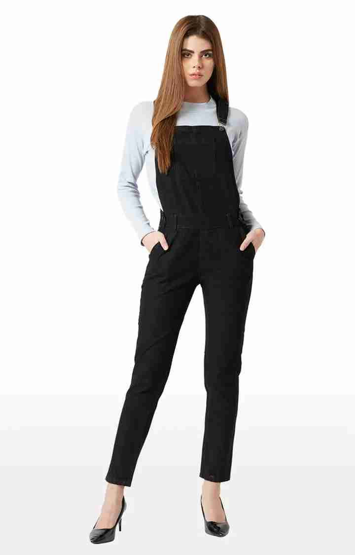 Women's Black Denim SolidCasualwear Dungarees