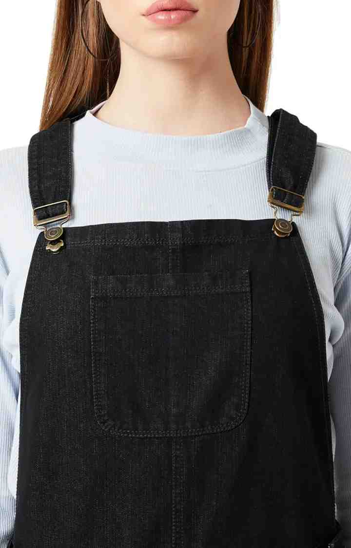 Women's Black Denim SolidCasualwear Dungarees