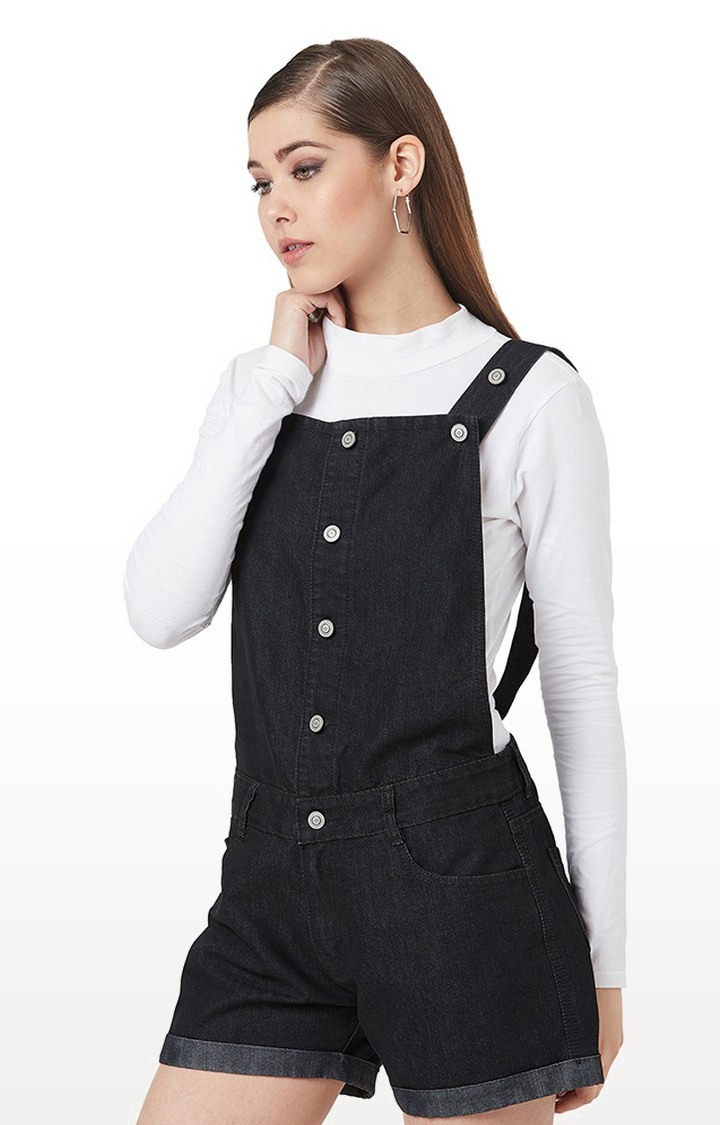 Women's Black Denim SolidCasualwear Dungarees