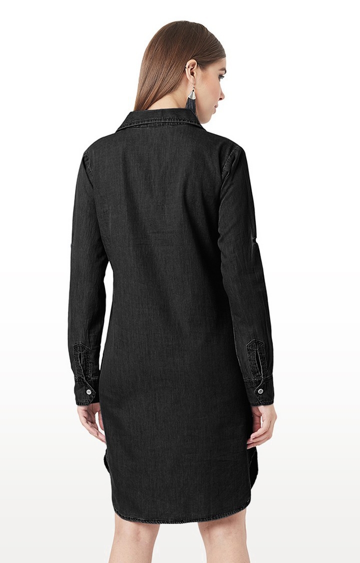 Women's Black Denim SolidCasualwear Shift Dress