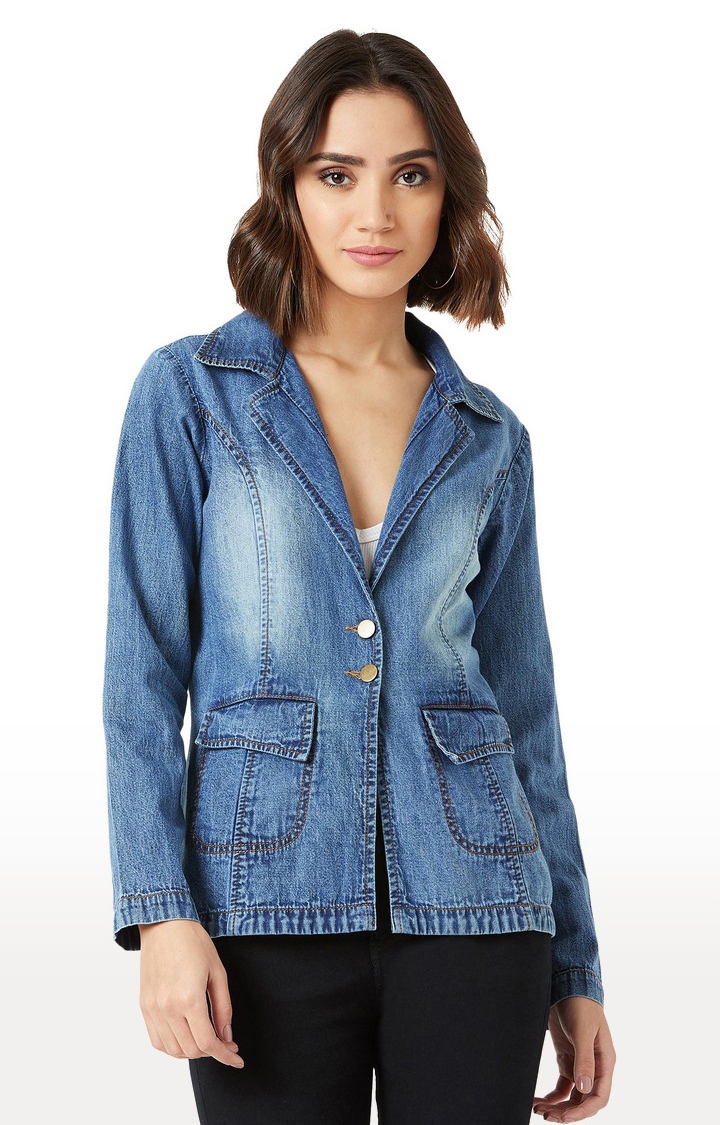 MISS CHASE | Women's Blue Solid Denim Jackets 0