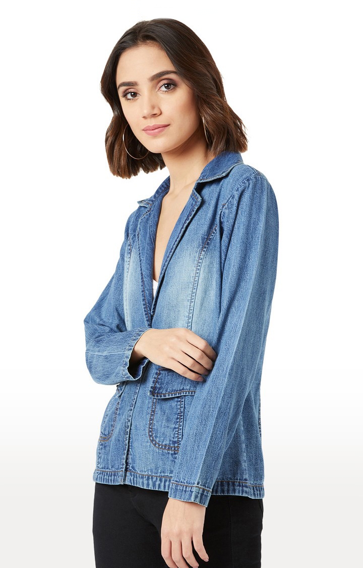 MISS CHASE | Women's Blue Solid Denim Jackets 2