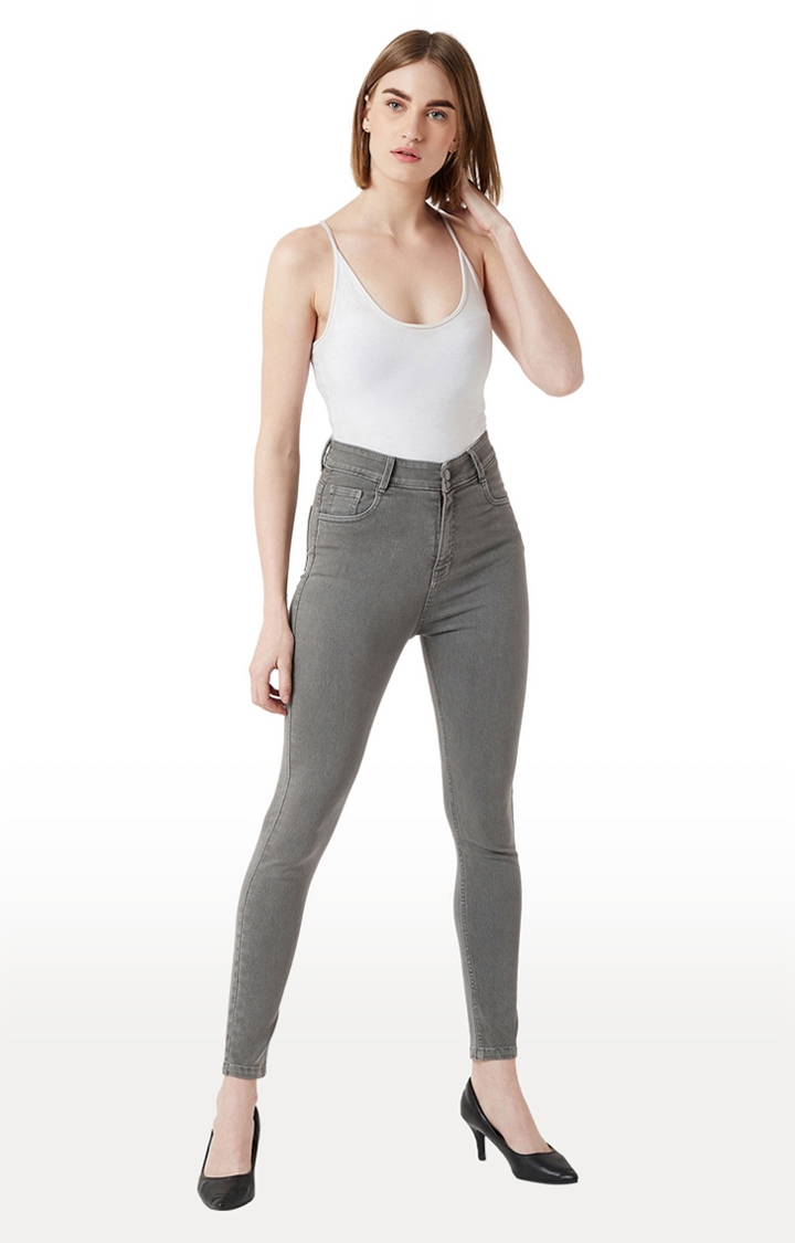 Women's Grey Solid Skinny Jeans