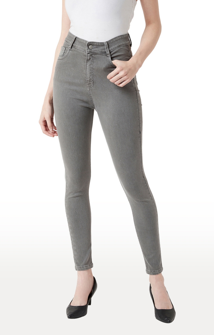 MISS CHASE | Women's Grey Solid Skinny Jeans
