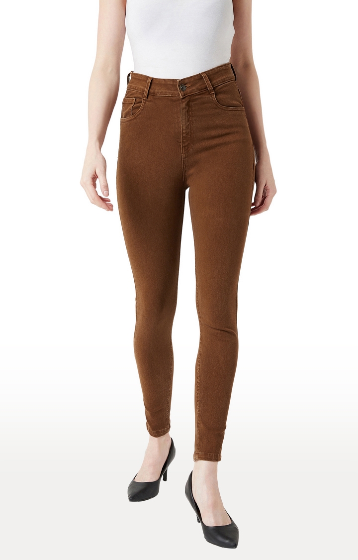 MISS CHASE | Women's Brown Solid Skinny Jeans