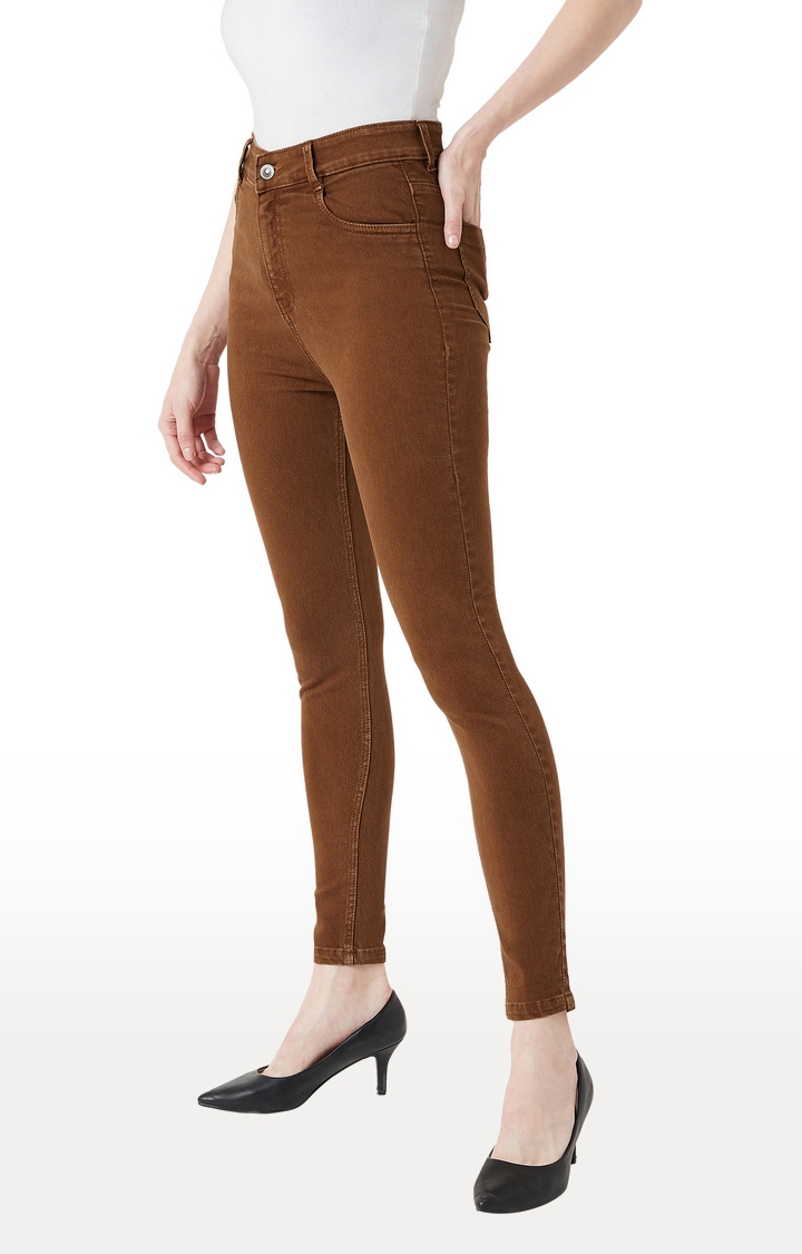 Women's Brown Solid Skinny Jeans