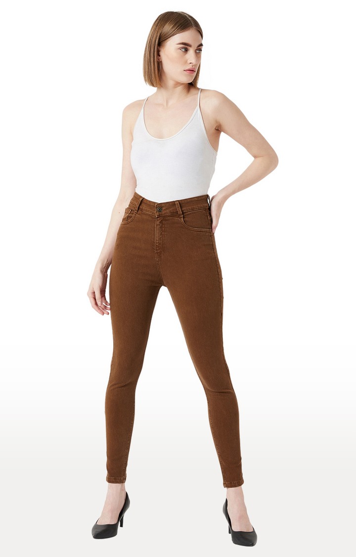 Women's Brown Solid Skinny Jeans