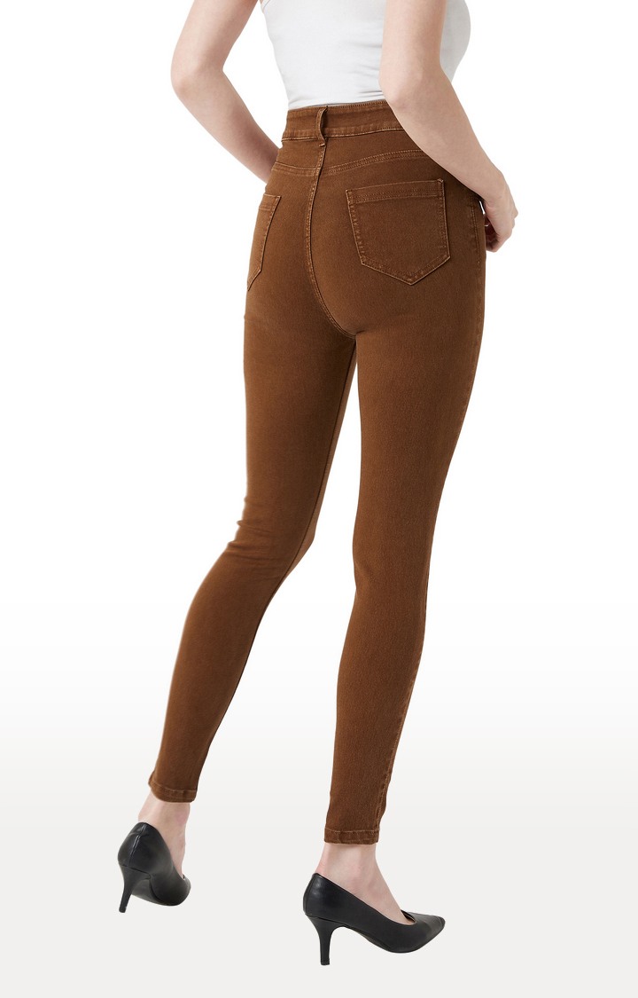 Women's Brown Solid Skinny Jeans