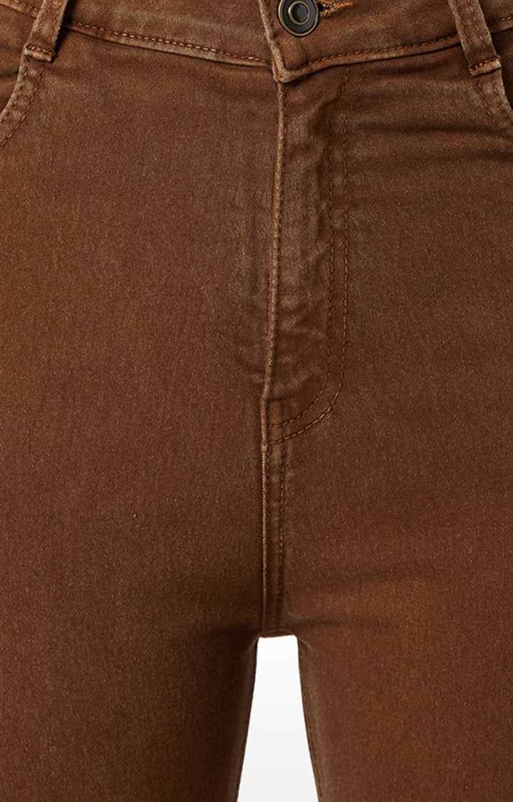 Women's Brown Solid Skinny Jeans