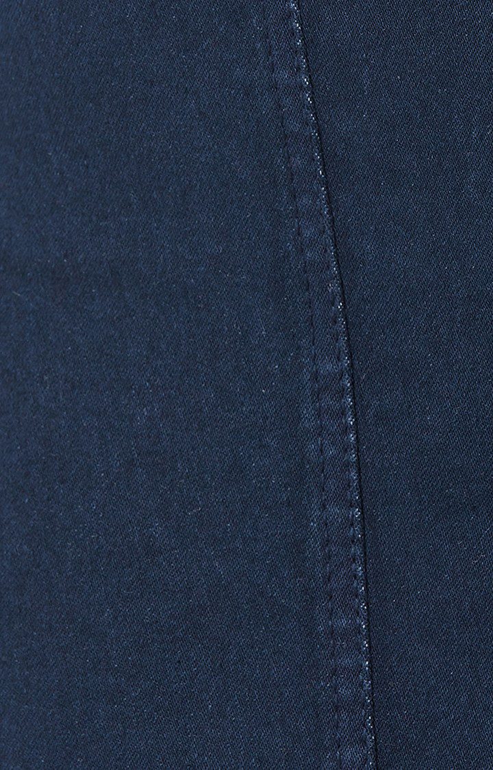Women's Blue Solid Straight Skirt