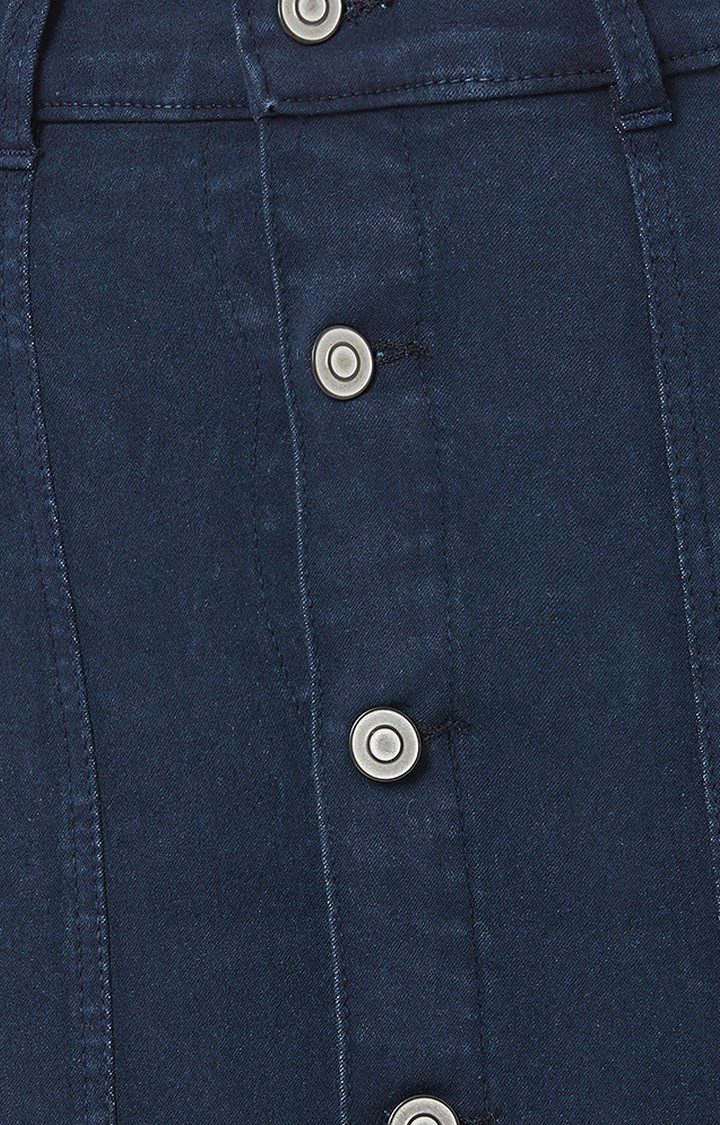 Women's Blue Solid Straight Skirt