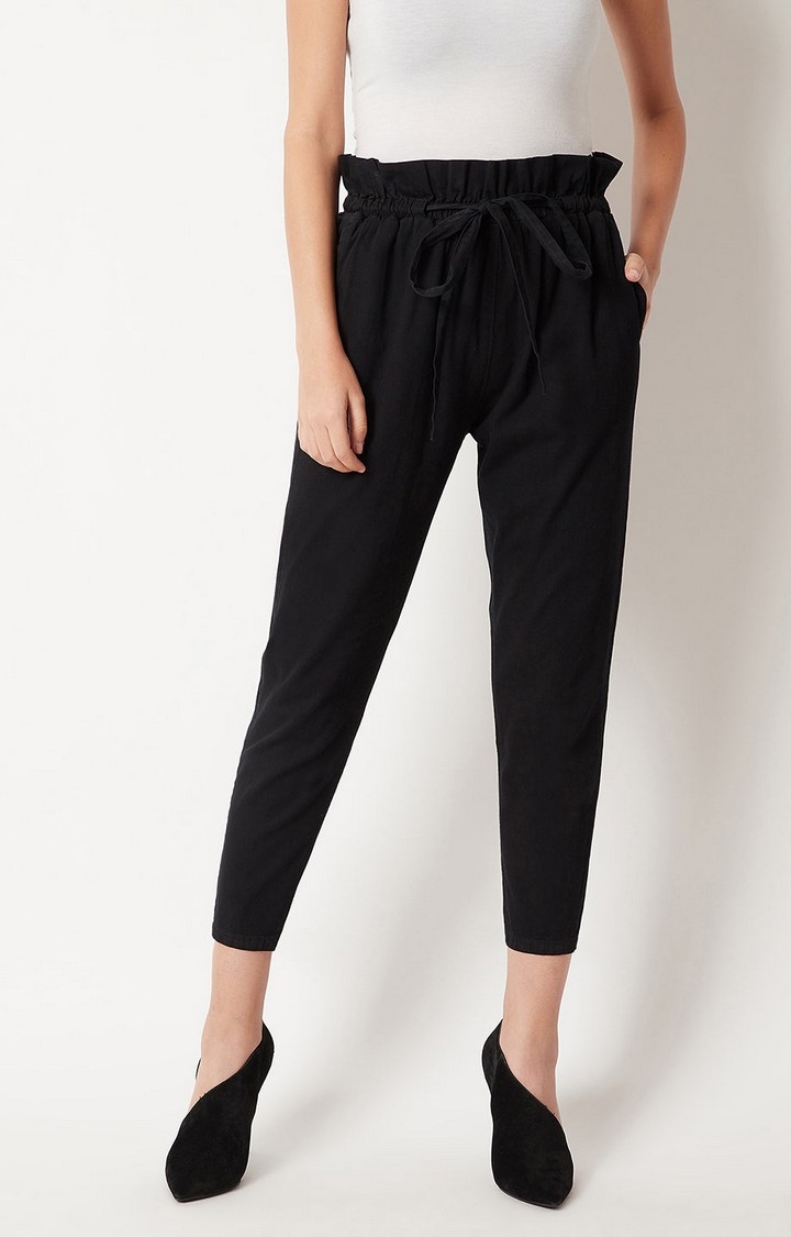 MISS CHASE | Women's Black Solid Capris