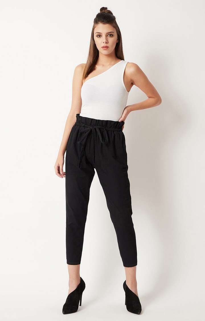 Women's Black Solid Capris
