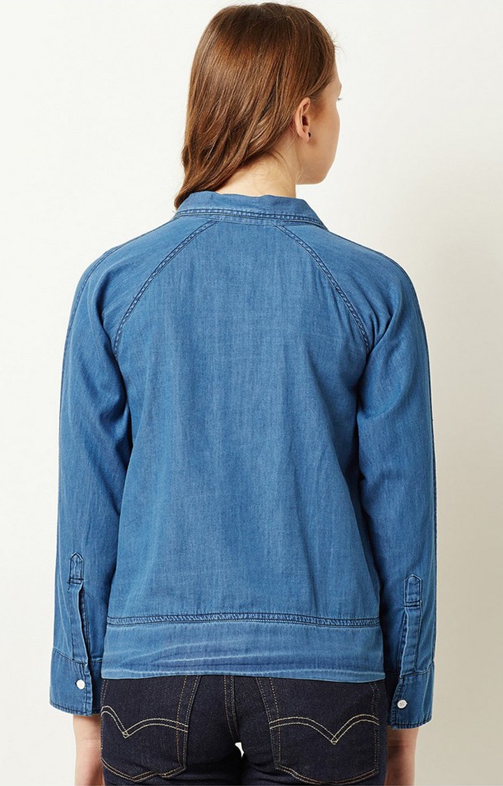 Women's Blue Cotton SolidCasualwear Denim Jackets