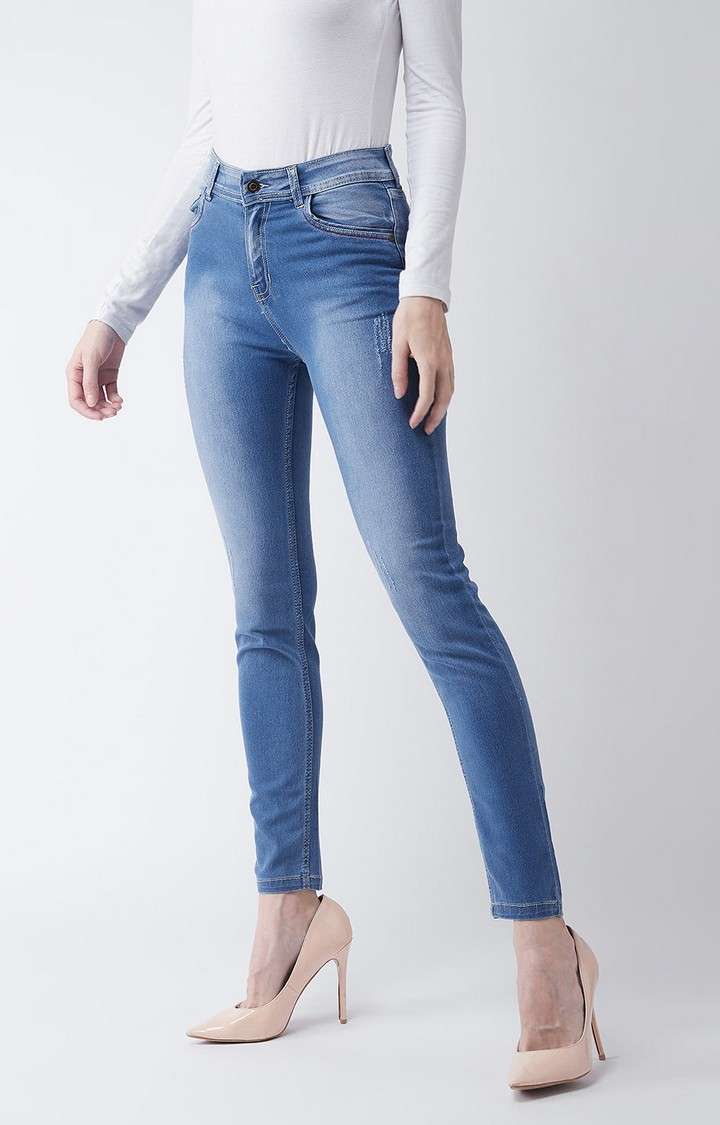 Women's Blue Solid Slim Jeans