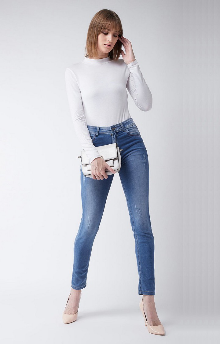 Women's Blue Solid Slim Jeans