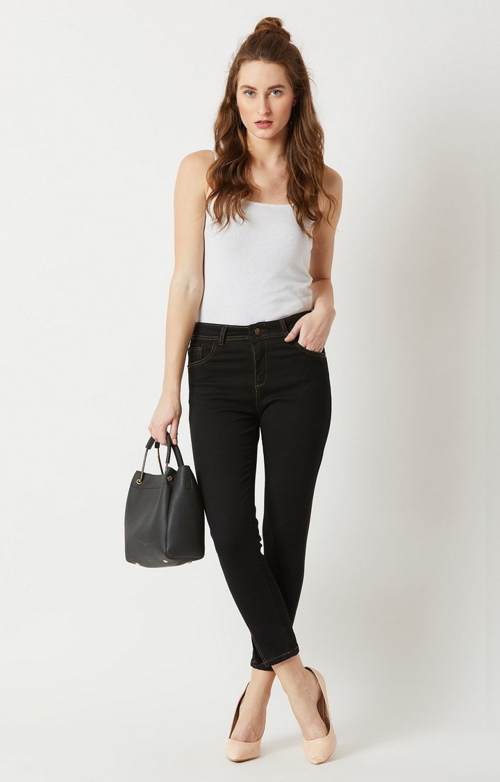 Women's Black Solid Skinny Jeans