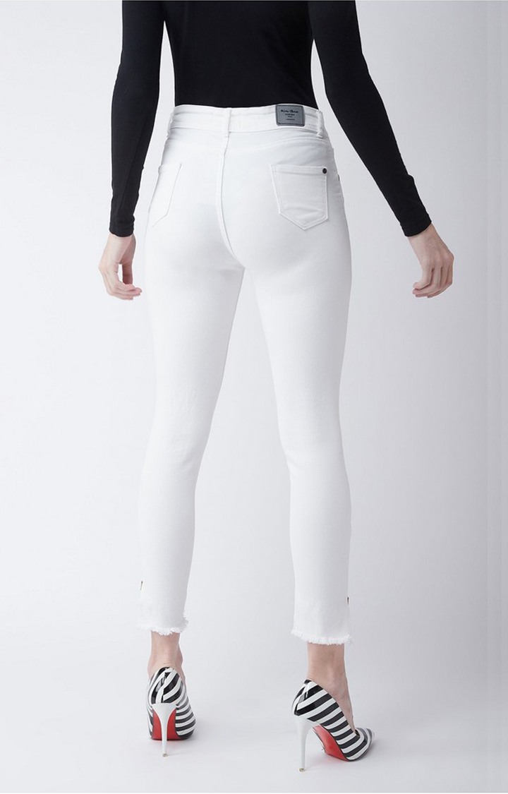 Women's White Solid Skinny Jeans