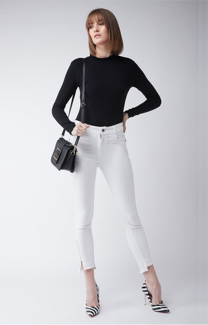 Women's White Solid Skinny Jeans