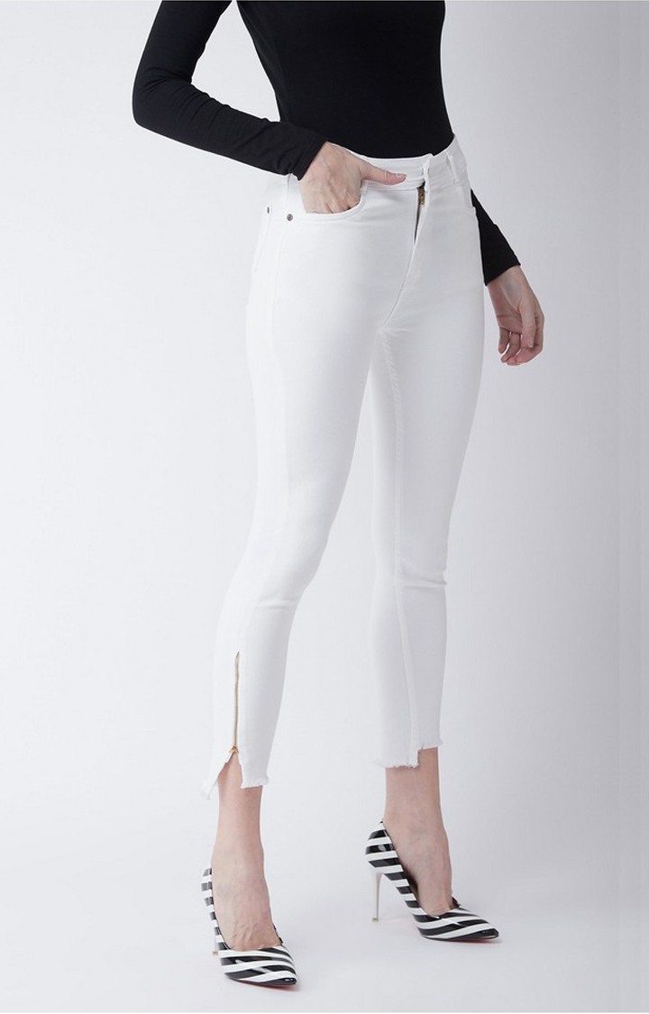 Women's White Solid Skinny Jeans