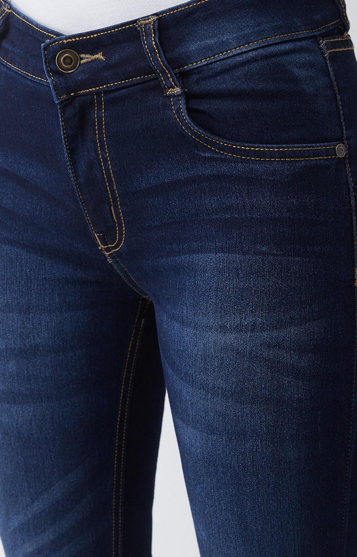 Women's Blue Solid Flared Jeans