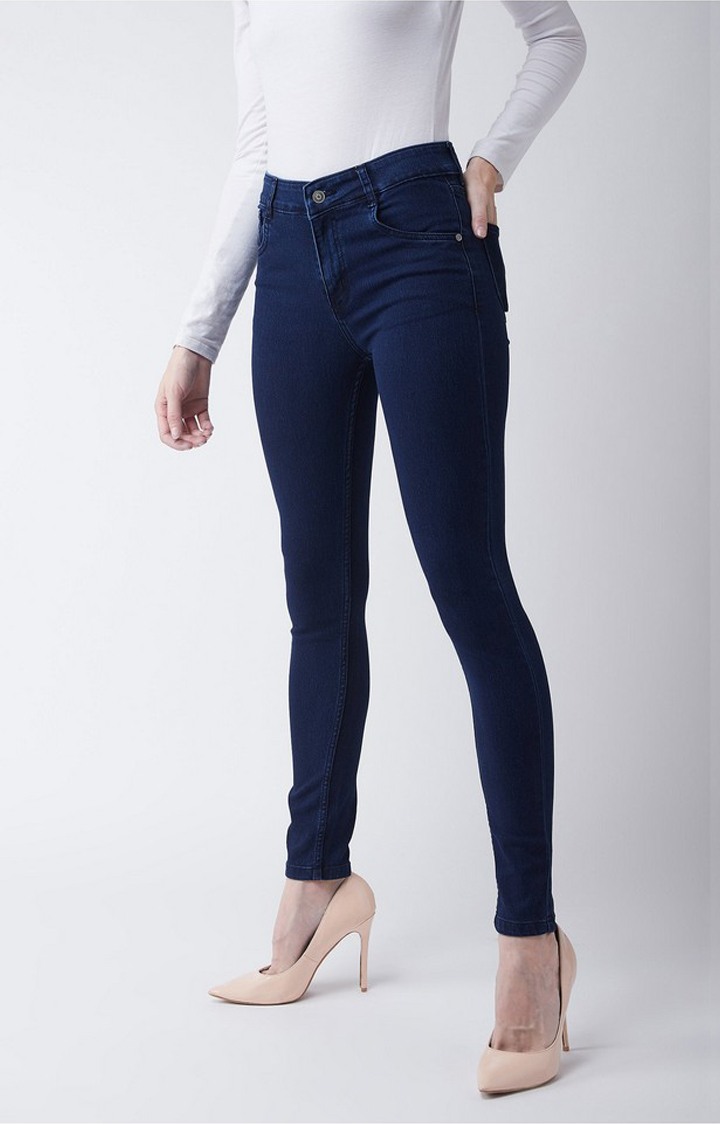 Women's Blue Solid Skinny Jeans