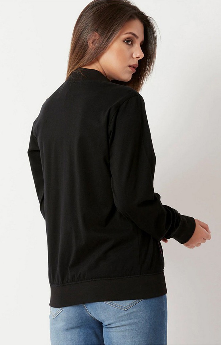 Women's Black Cotton  Activewear Jackets