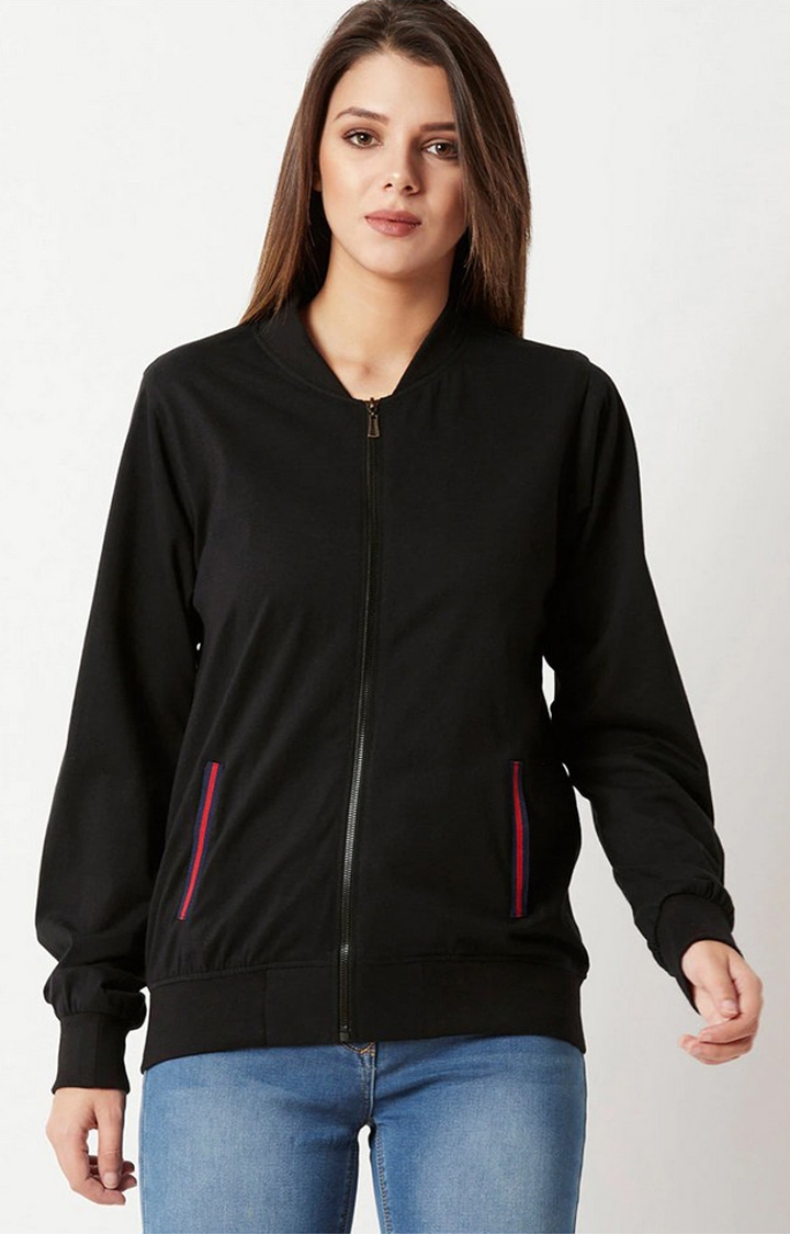 MISS CHASE | Women's Black Cotton  Activewear Jackets