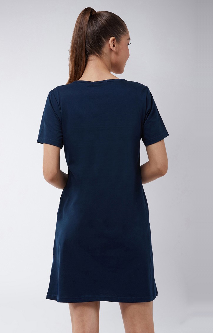 Women's Blue Cotton Sleepwear Dress