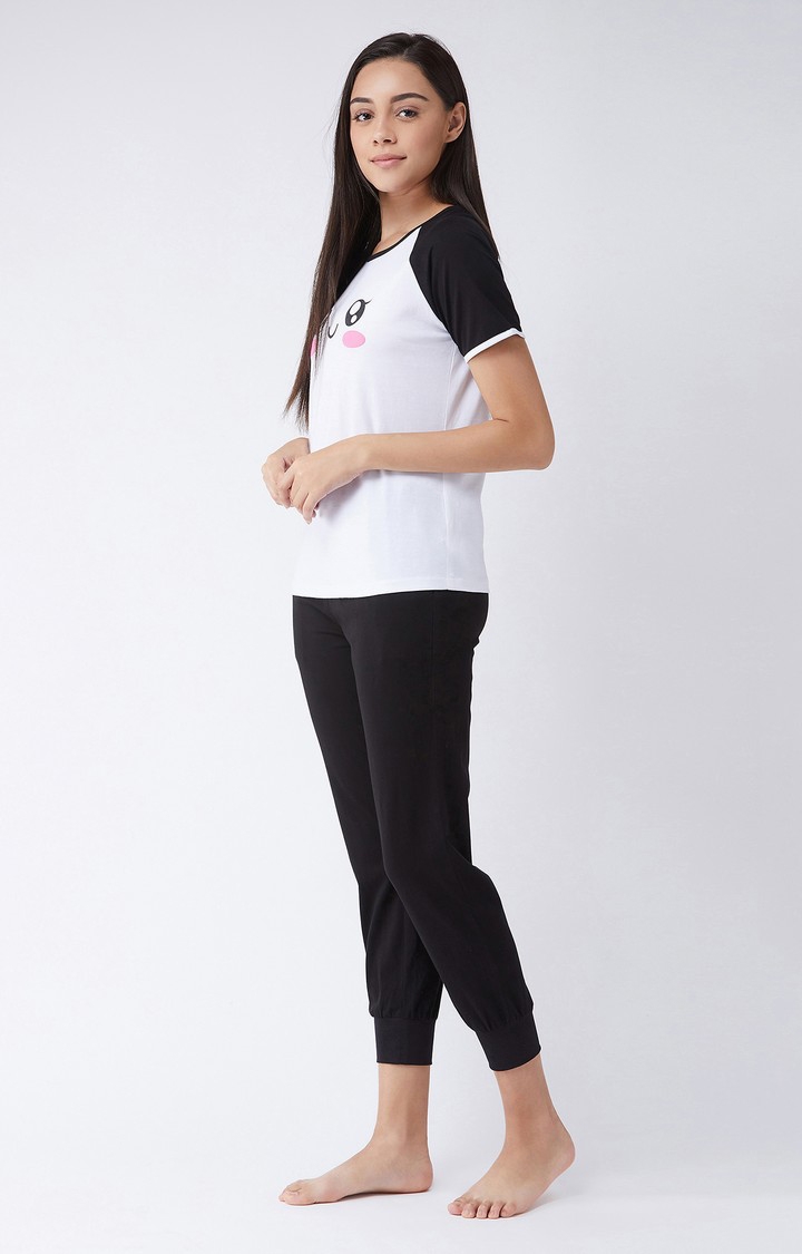 MISS CHASE | Women's White and Black Cotton Sleep Shirts