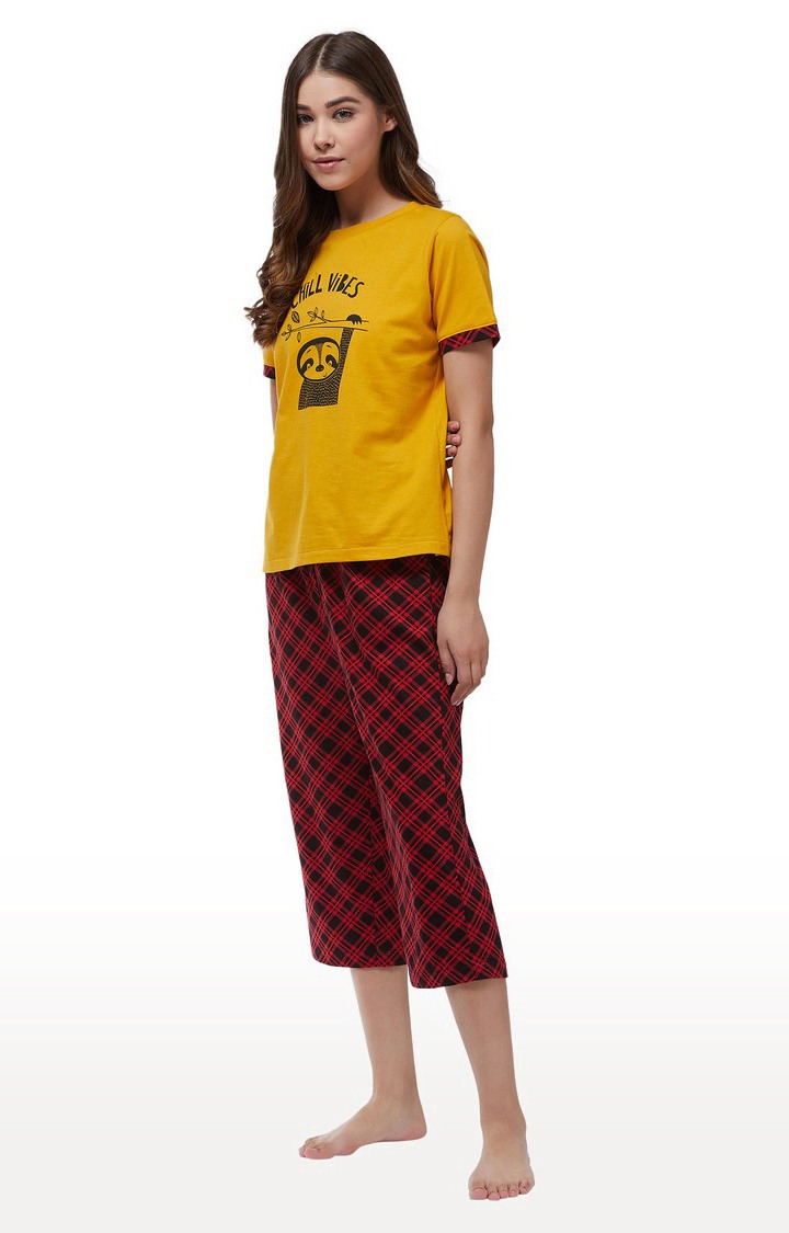 Women's Yellow Cotton Sleepwear T-Shirt