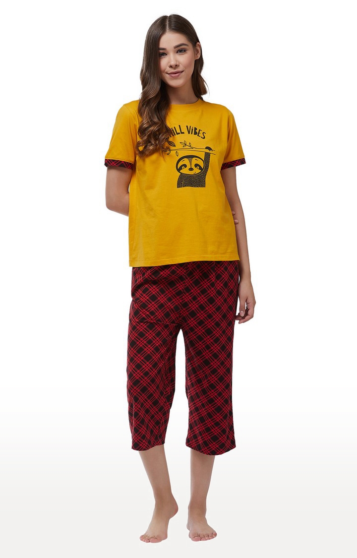MISS CHASE | Women's Yellow Cotton Sleepwear T-Shirt