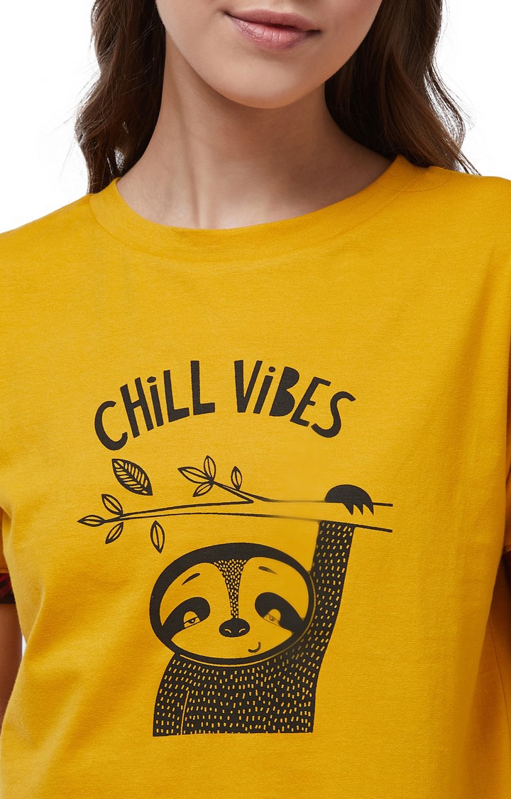 Women's Yellow Cotton Sleepwear T-Shirt