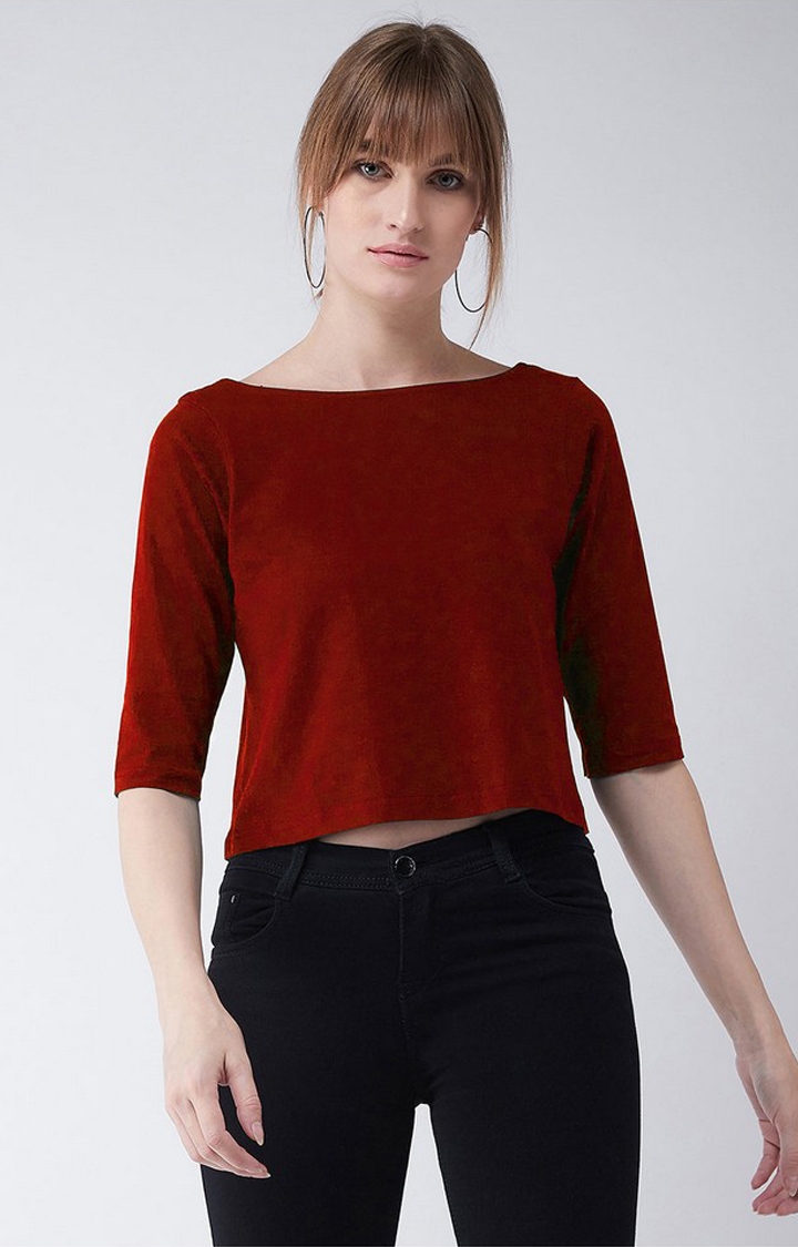 MISS CHASE | Women's Red Cotton  Tops