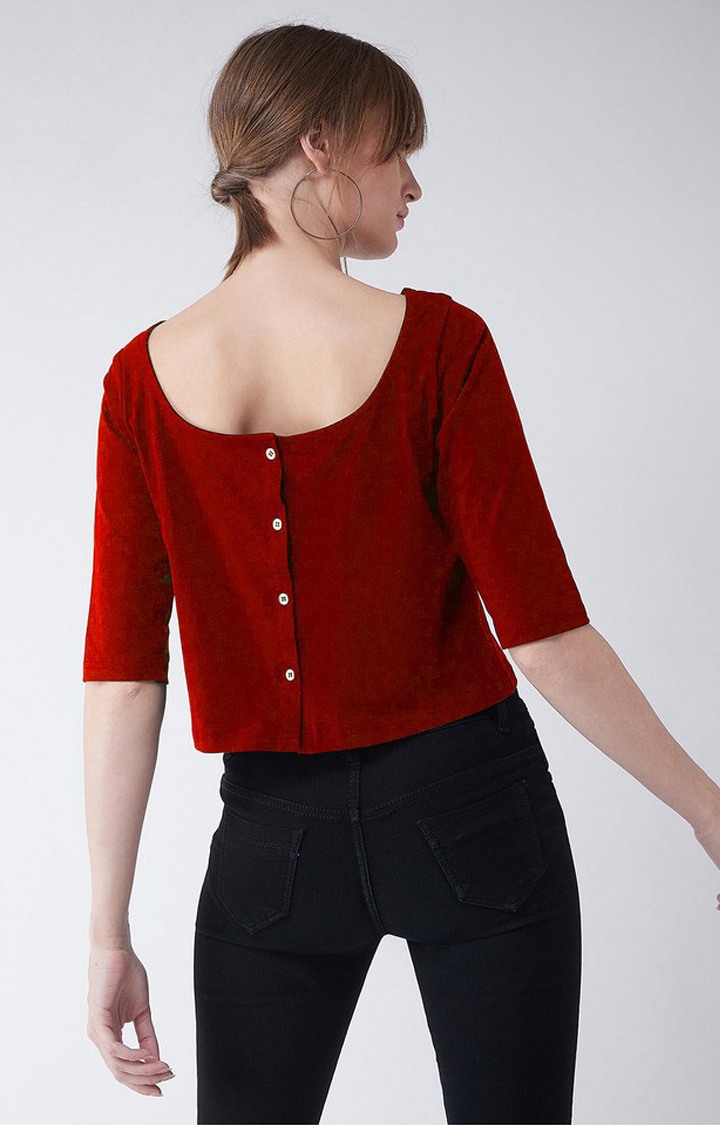 Women's Red Cotton  Tops