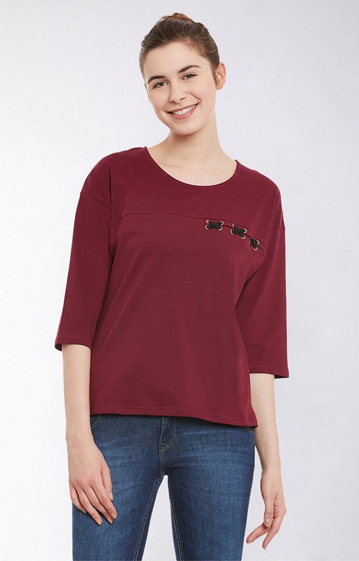 MISS CHASE | Women's Red Cotton  Tops
