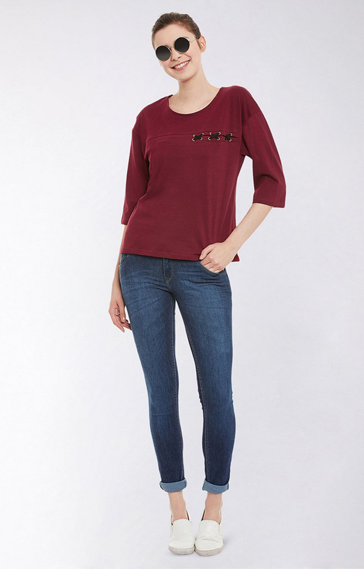 Women's Red Cotton  Tops