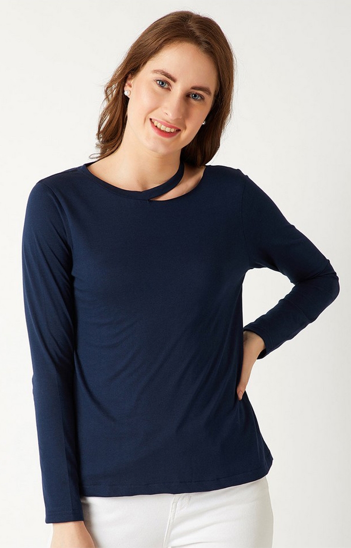 MISS CHASE | Women's Blue Cotton  Tops