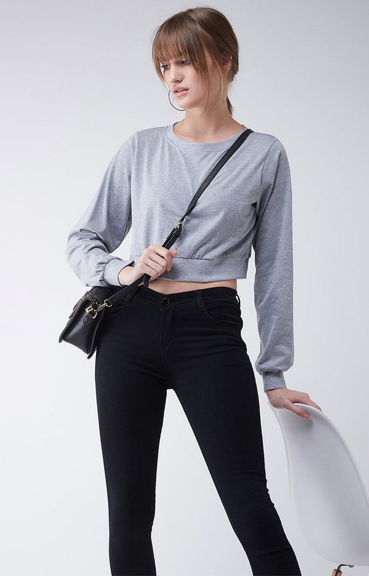 Women's Grey Cotton  Tops