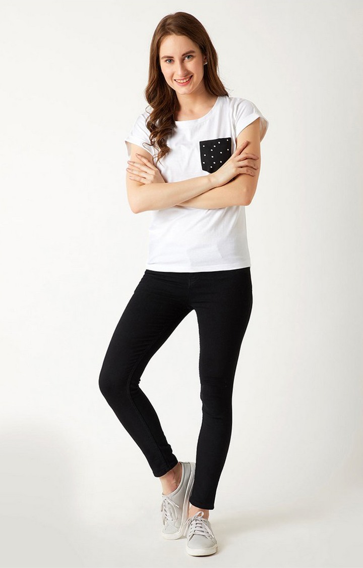 Women's White Cotton  T-Shirts