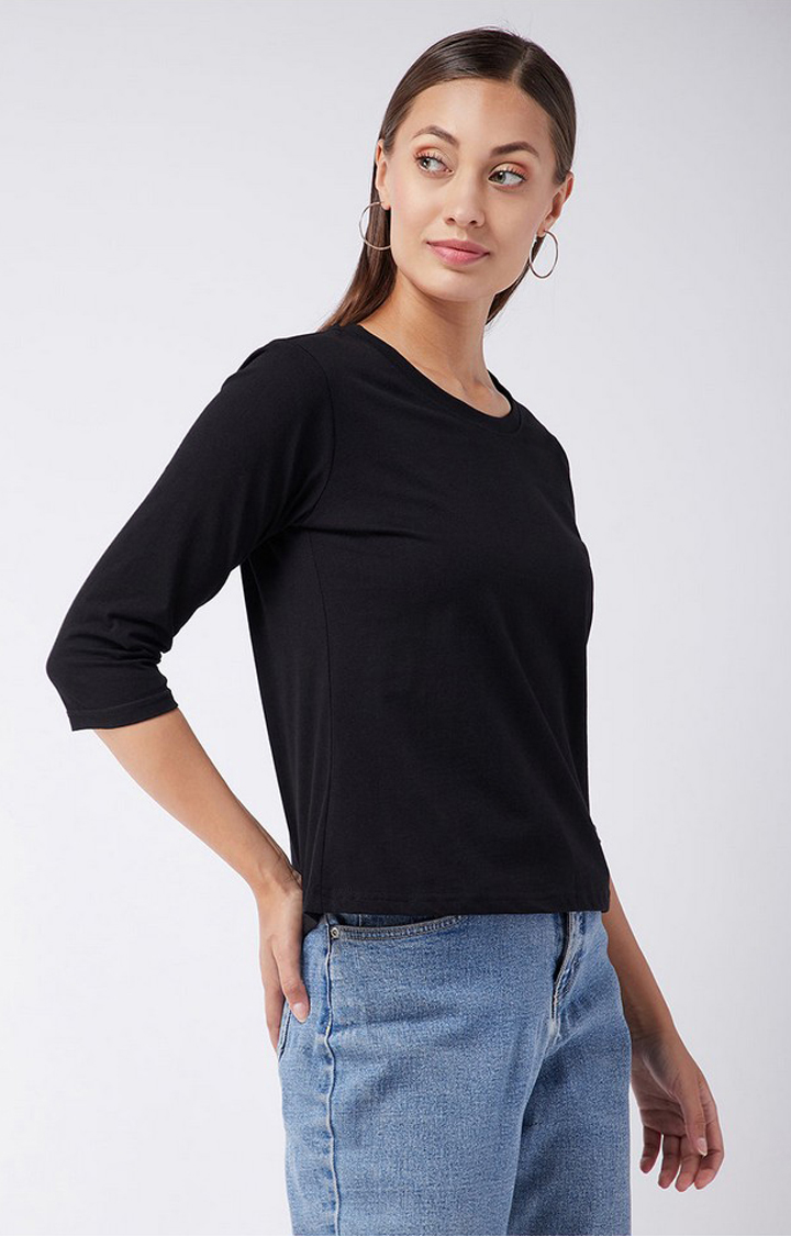 Women's Black Cotton  T-Shirts