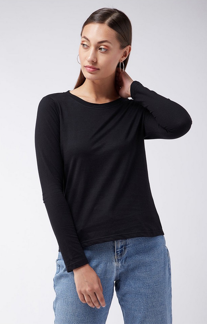 MISS CHASE | Women's Black Cotton  T-Shirts