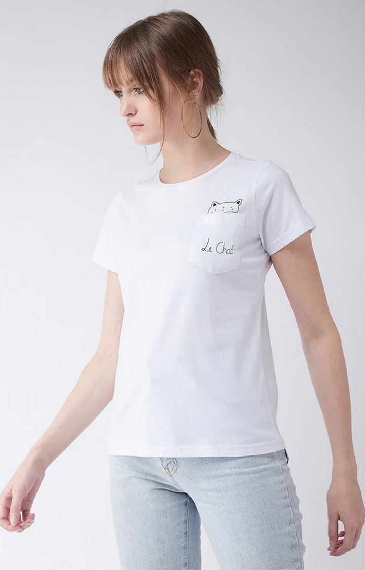 Women's White Cotton  T-Shirts