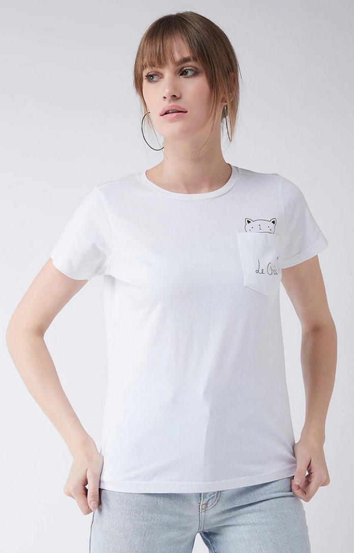 Women's White Cotton  T-Shirts